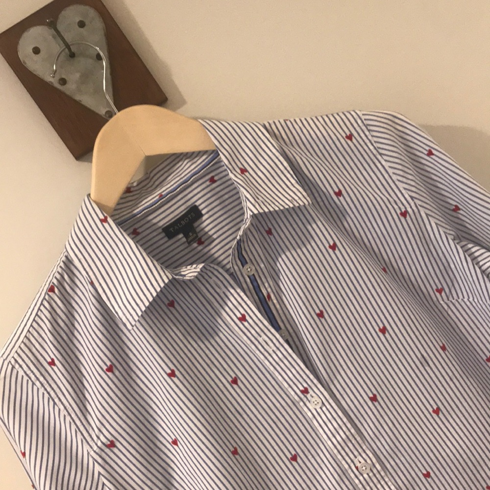 Talbots Button Down hearts/stripes Sz sm